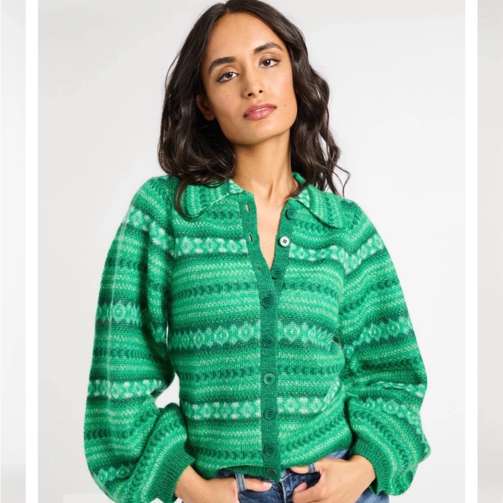 Irene Cardigan in Kelly Green Fairisle